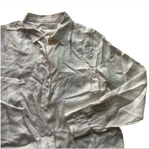 Canvas By Lands End Silk Women’s Long Sleeve Button Up 8 All Over Cat Print